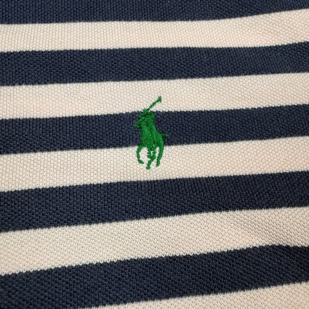 Polo Ralph Lauren Custom Fit Striped Polo Shirt Navy Pink Green Pony Large - Picture 3 of 6